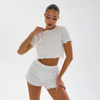 Ditsy Heart Print Ribbed Tee & Shorts Set - View 30 | WEUXS