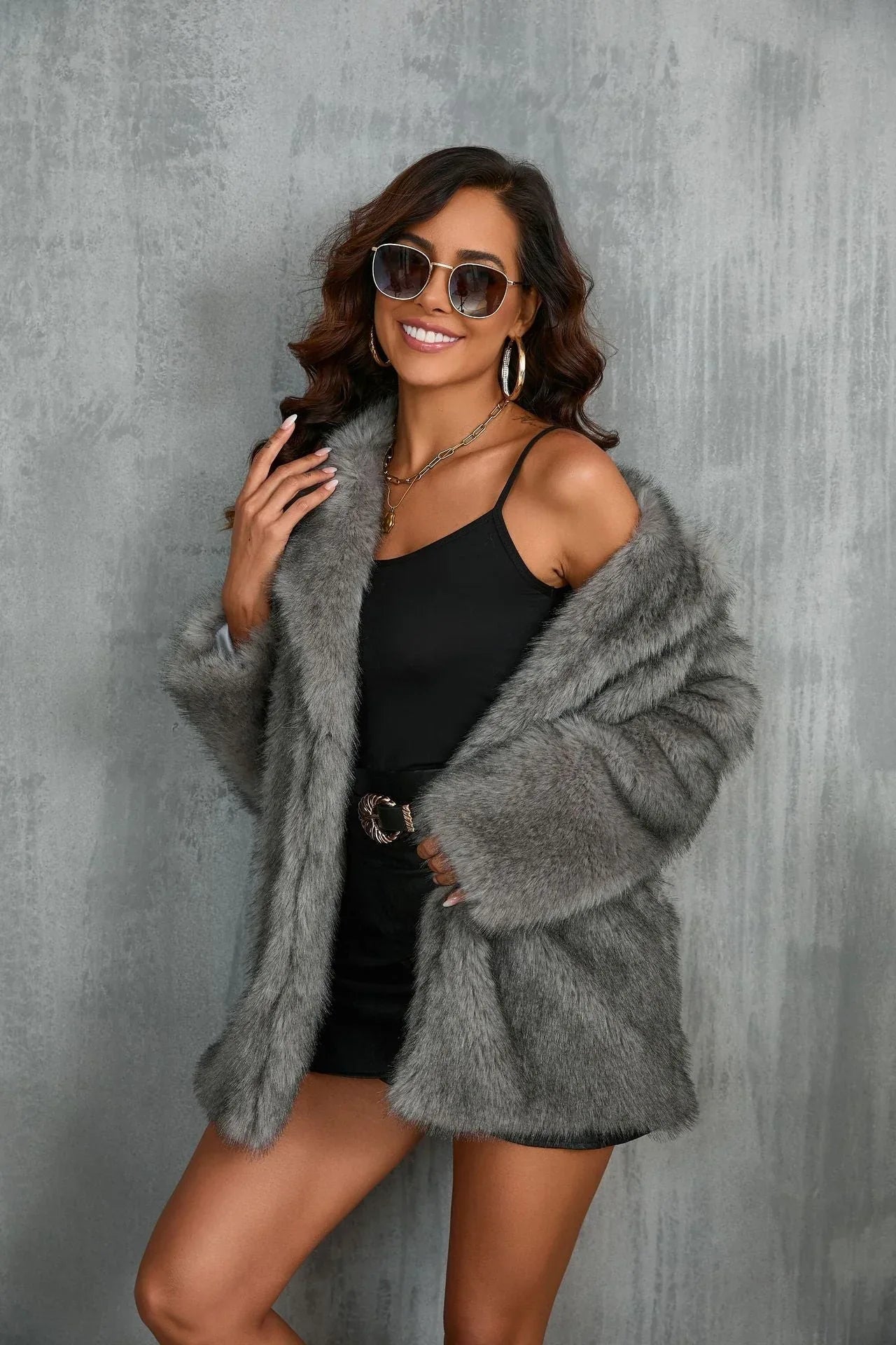 Opulent Lapel Faux Fur Coat - WEUXS