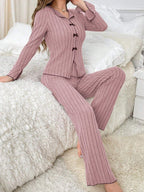 Ribbed pajama set with bow details - View 24 | WEUXS