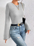 Ribbed Bell Sleeve Top - View 9 | WEUXS