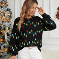 Woman holding a mug while wearing a holiday-themed knit sweater
