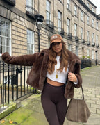 Luxe Chocolate Faux Fur Cropped Jacket - WEUXS