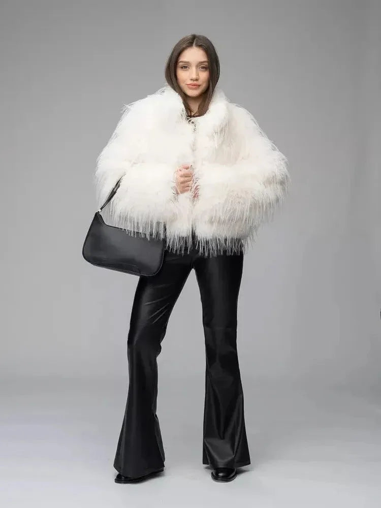 Shaggy Faux Fur Cropped Jacket - View 7 | WEUXS