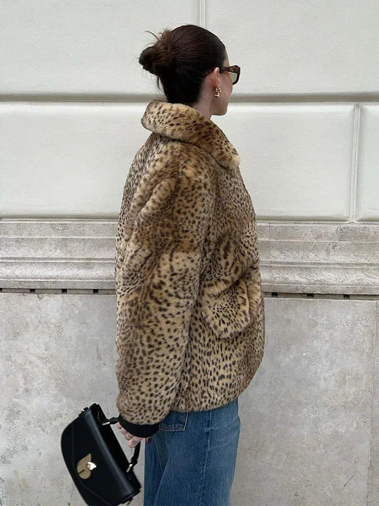 Vintage Leopard Print Faux Fur Jacket - WEUXS