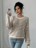 Coastal Breeze Striped Knit Sweater with lantern sleeves and crew neck - View 10 | WEUXS