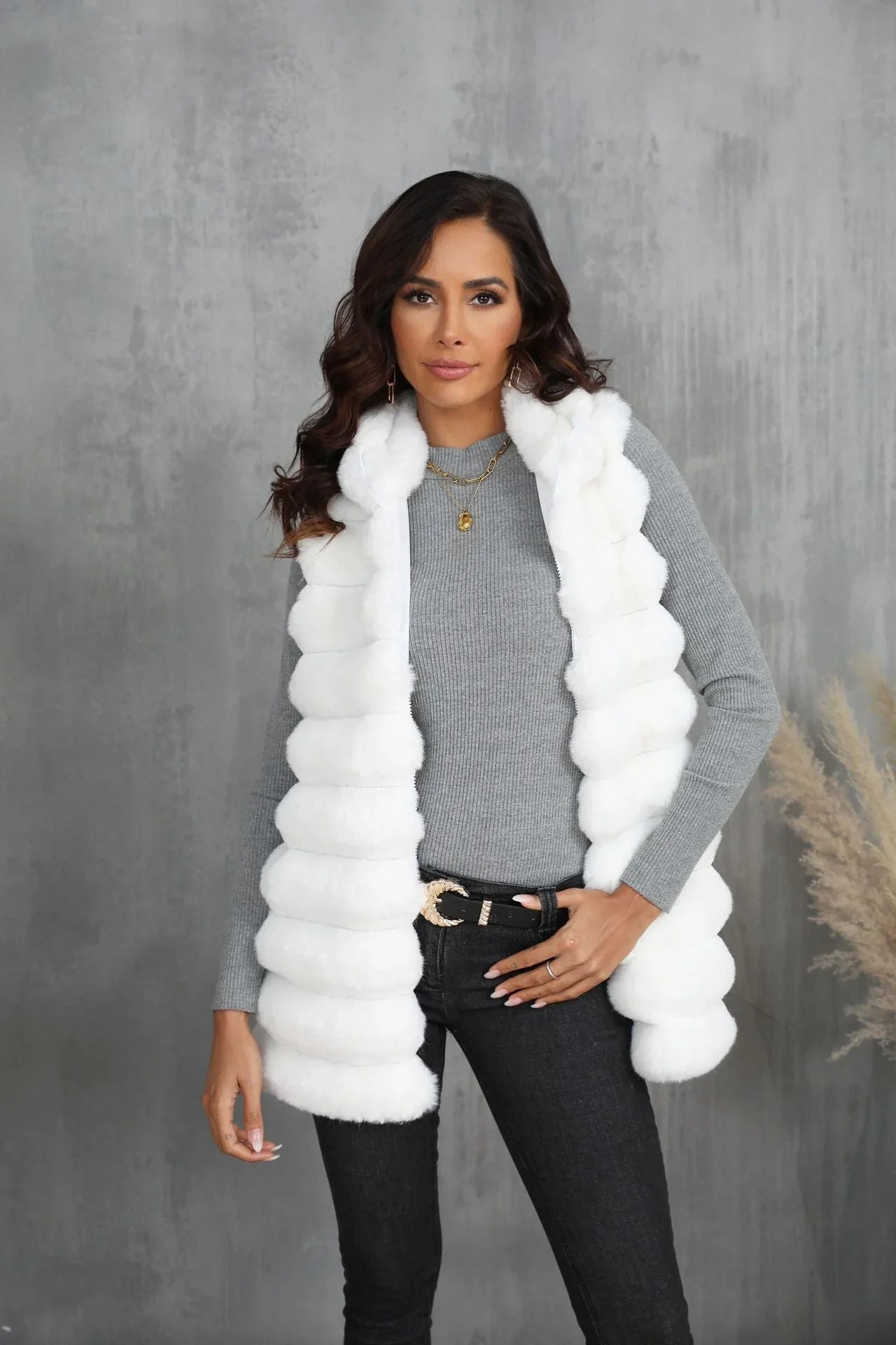 Opulent Onyx Tiered Faux Fur Vest - WEUXS