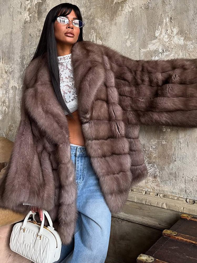Luxe Mocha Mink-Style Faux Fur Coat - WEUXS