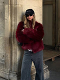 Luxe Burgundy Shaggy Faux Fur Cropped Jacket - WEUXS