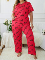 Plus Size "Love" Script Pajama Set - View 8 | WEUXS