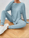 Rich Chocolate Ribbed Knit Two-Piece Lounge Set - WEUXS