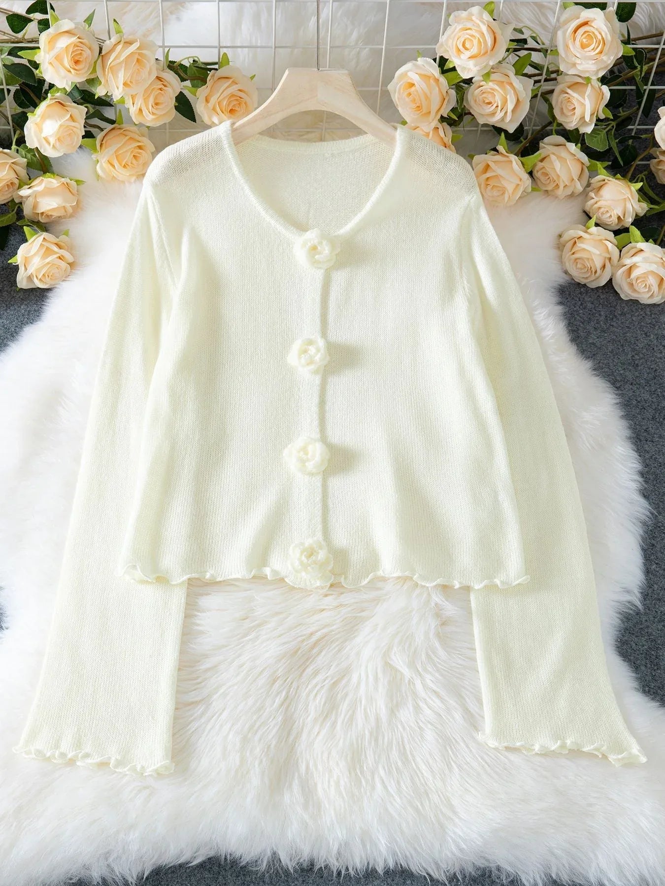 3D floral button knit cardigan - View 6 | WEUXS