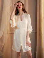 Cutout Twist-Front Satin Slip Dress & Robe Set - WEUXS