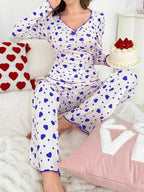 Ribbed Heart Print Pajama Set - View 29 | WEUXS