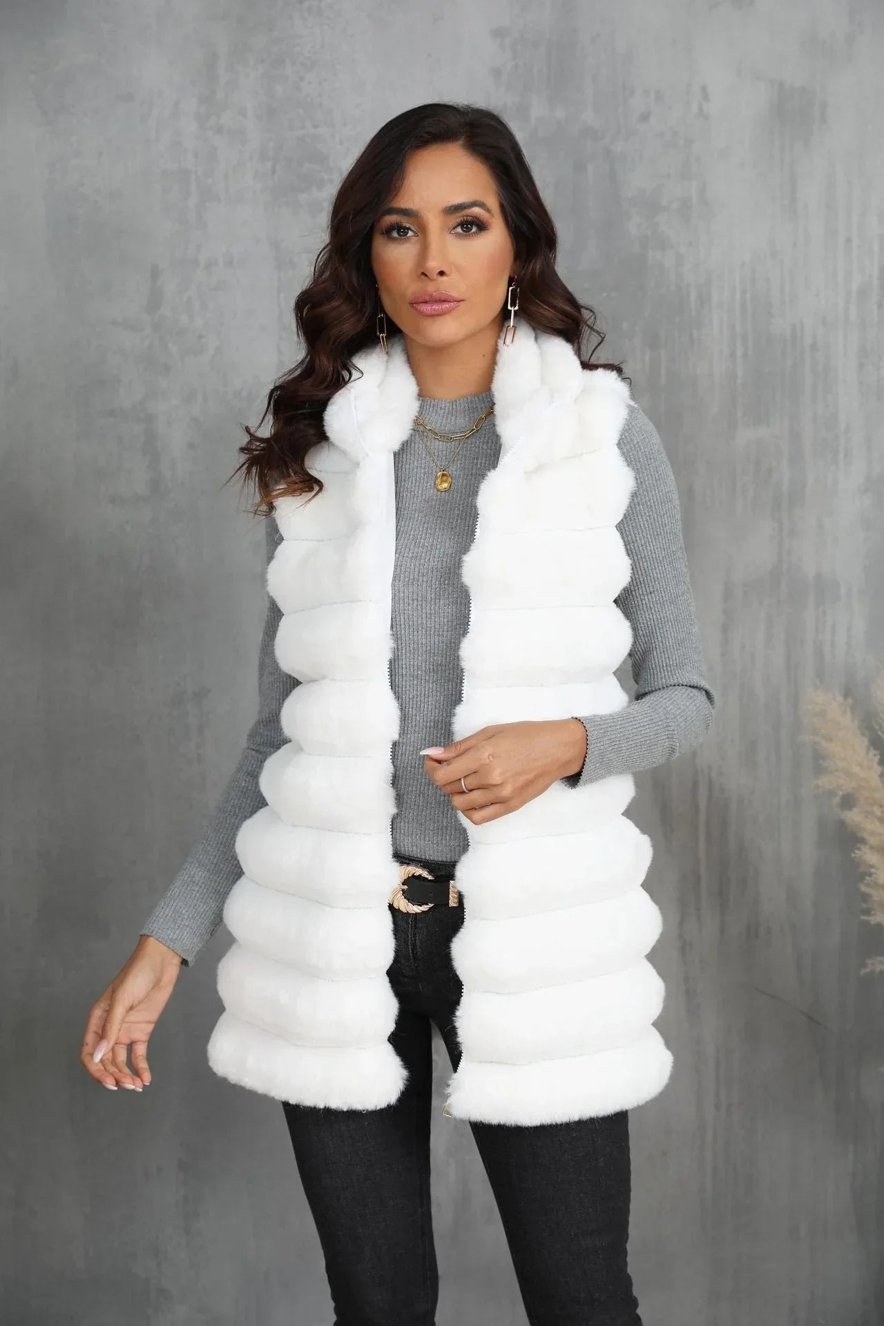 Opulent Onyx Tiered Faux Fur Vest - WEUXS