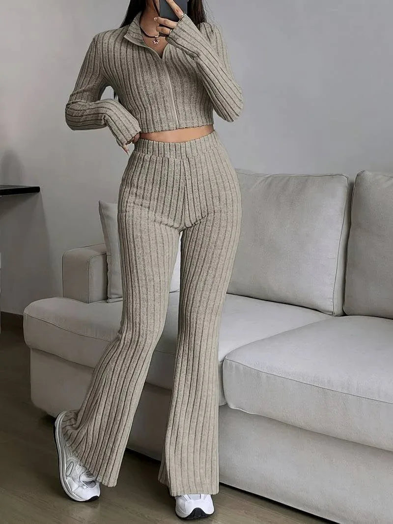 Vintage Moss Ribbed Knit Two-Piece Set - View 9 | WEUXS