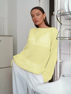 Oversized knit pullover sweater with boat neckline - View 20 | WEUXS
