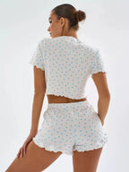 Ditsy Heart Print Ribbed Tee & Shorts Set - View 24 | WEUXS
