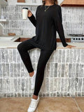 Rich Chocolate Ribbed Knit Two-Piece Lounge Set - WEUXS
