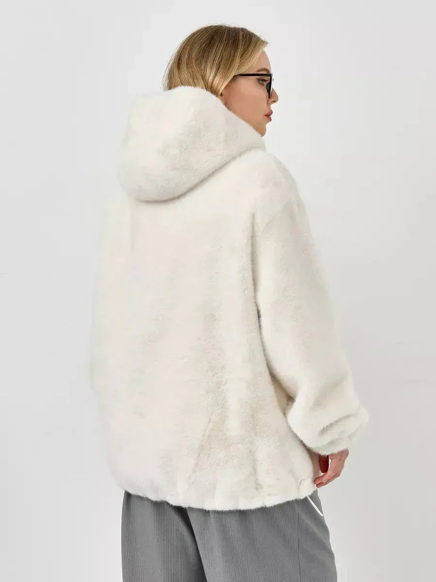 Midnight Velvet Faux Mink Zip-Up Coat - WEUXS