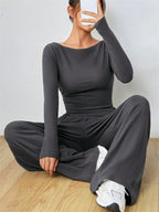 Boat Neck Wide Leg Two-Piece Set - View 7 | WEUXS