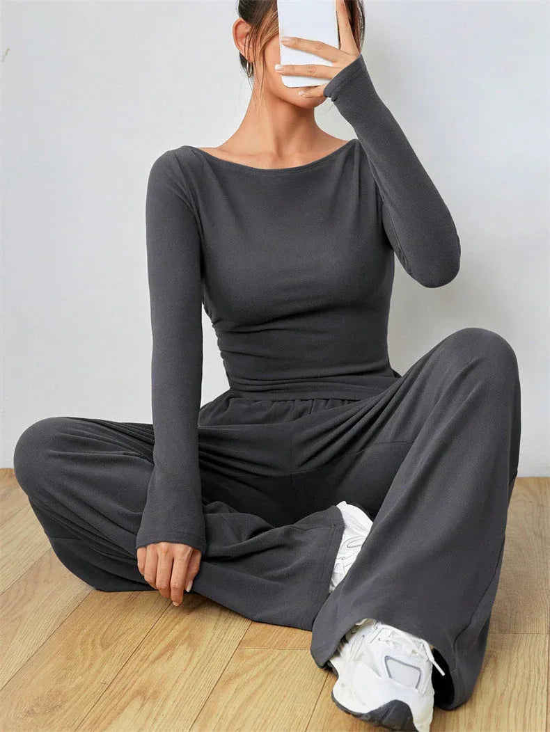 Boat Neck Wide Leg Two-Piece Set - View 7 | WEUXS