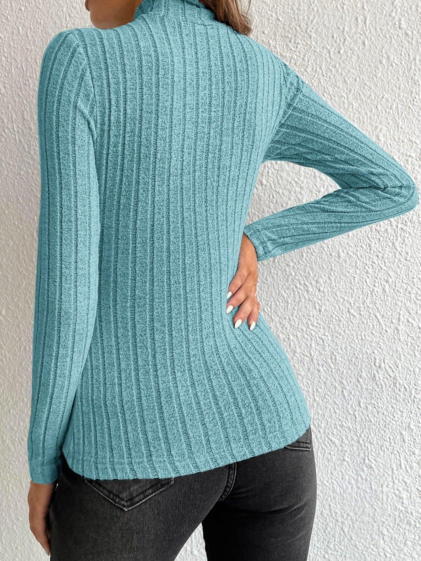 Ribbed mock neck knit top - View 6 | WEUXS