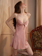 Cutout Twist-Front Satin Slip Dress & Robe Set - WEUXS