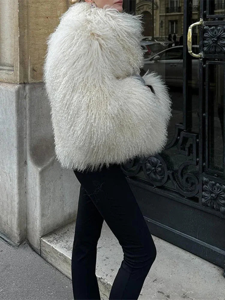 shaggy faux fur cropped jacket - View 9 | WEUXS
