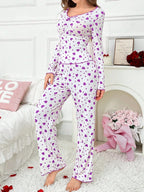 Ribbed Heart Print Pajama Set - View 33 | WEUXS