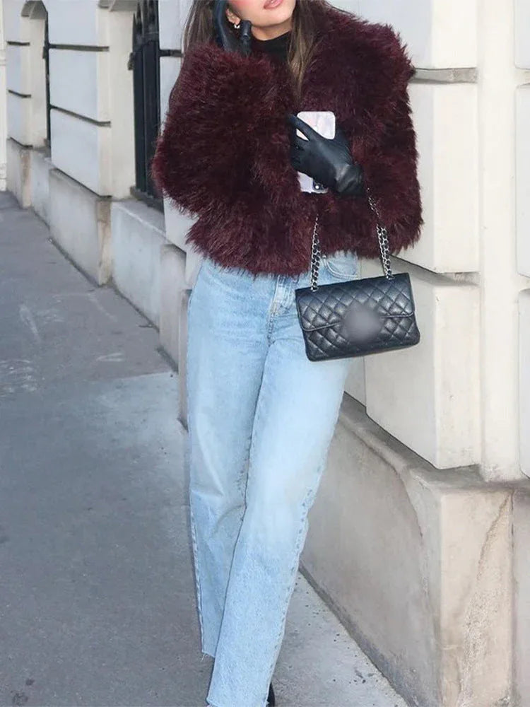 Shaggy Faux Fur Cropped Jacket - View 7 | WEUXS