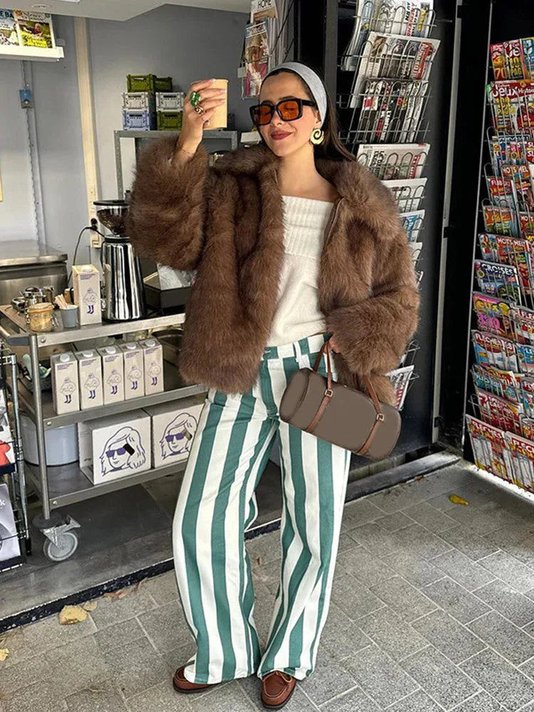 Chic Cocoa Soft Faux Fur Lapel Jacket - WEUXS