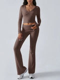 V-Neck Crop Top and Fold-Over Flare Pants Set - View 13 | WEUXS