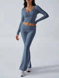 V-Neck Knit Crop Top and Flare Pants Set - View 20 | WEUXS