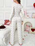 Ribbed pajama set with heart print and decorative bows - View 14 | WEUXS
