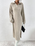 Ribbed Knit Polo Maxi Dress - View 8 | WEUXS