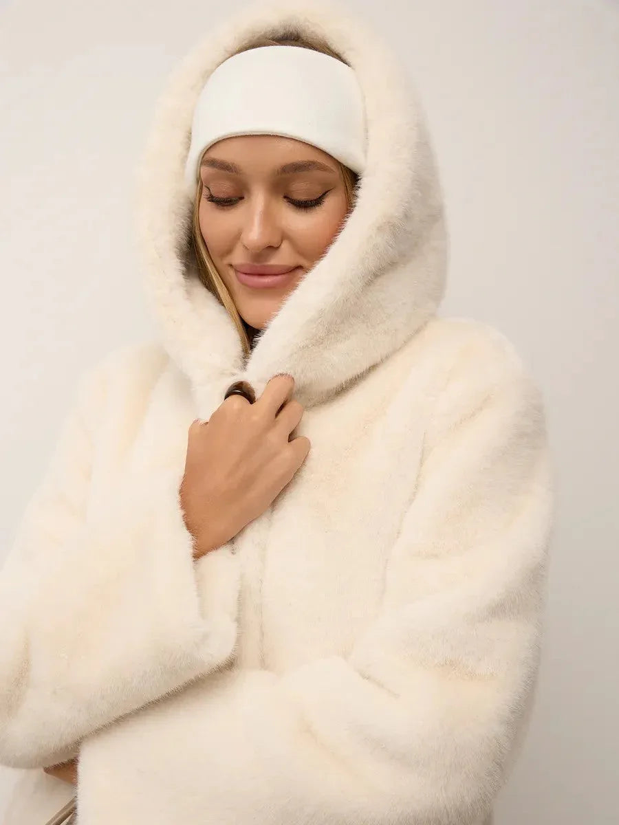 Luxurious Chocolate Faux Mink Long Coat - WEUXS