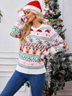 festive women's sweater with candy cane pattern