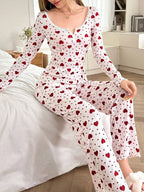 Ribbed Heart Print Pajama Set - View 21 | WEUXS