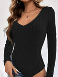 Fitted Ribbed Knit Bodysuit - View 9 | WEUXS