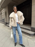Cream Puff Oversized Lapel Faux Fur Jacket - WEUXS