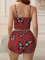 Ribbed butterfly print cami and shorts set - View 12 | WEUXS