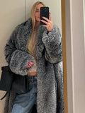 Opulent Silver Grey Faux Fur Maxi Coat - WEUXS