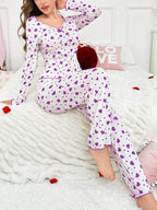 Ribbed Heart Print Pajama Set - View 32 | WEUXS