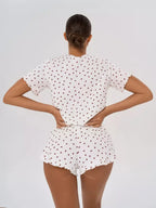 Ditsy Heart Print Ribbed Tee & Shorts Set - View 6 | WEUXS