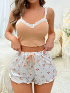 Lace Trim Cami and Shorts Loungewear Set - View 19 | WEUXS