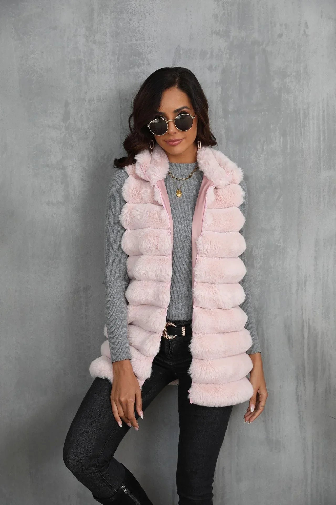 Opulent Onyx Tiered Faux Fur Vest - View 7 | WEUXS