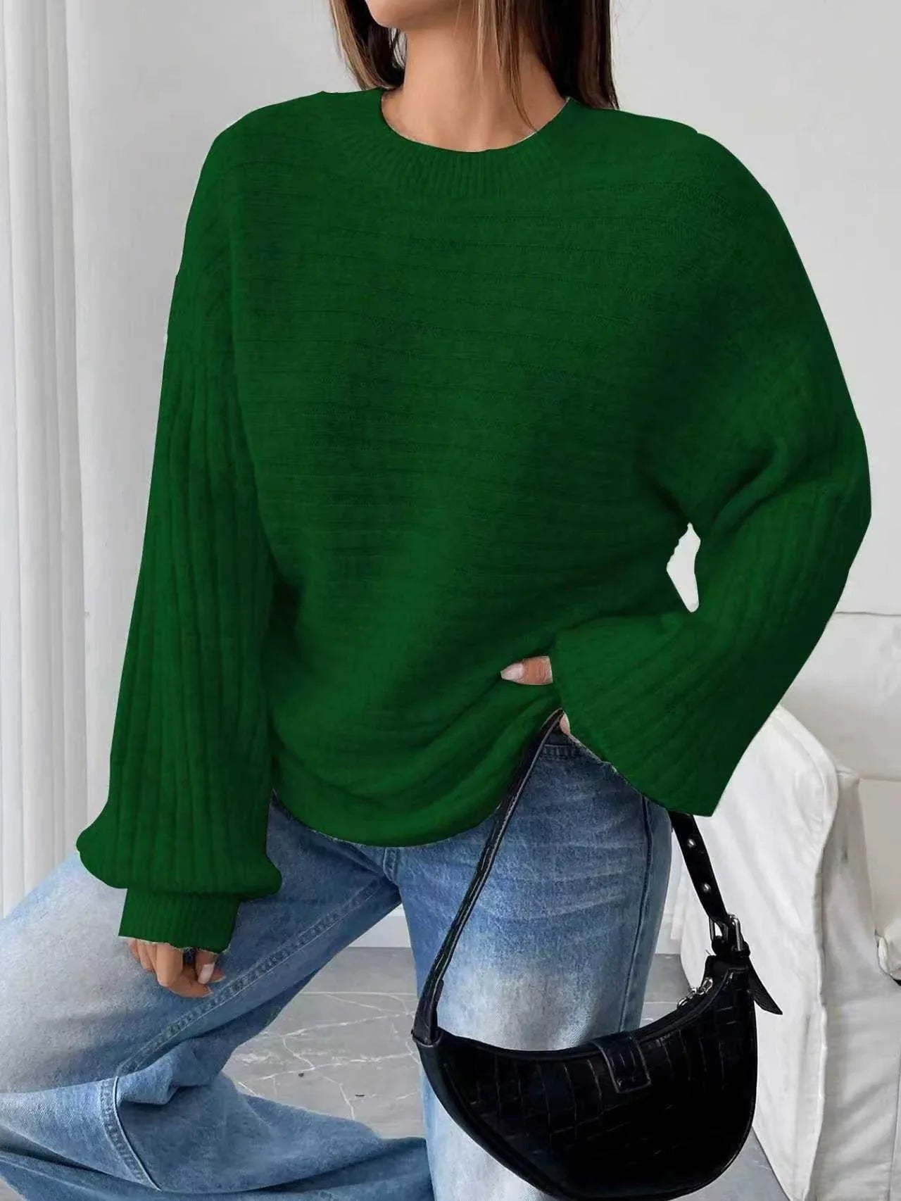 Ribbed knit sweater with lantern sleeves - View 10 | WEUXS