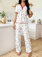 Heart Print Ribbed Lounge Set - View 13 | WEUXS