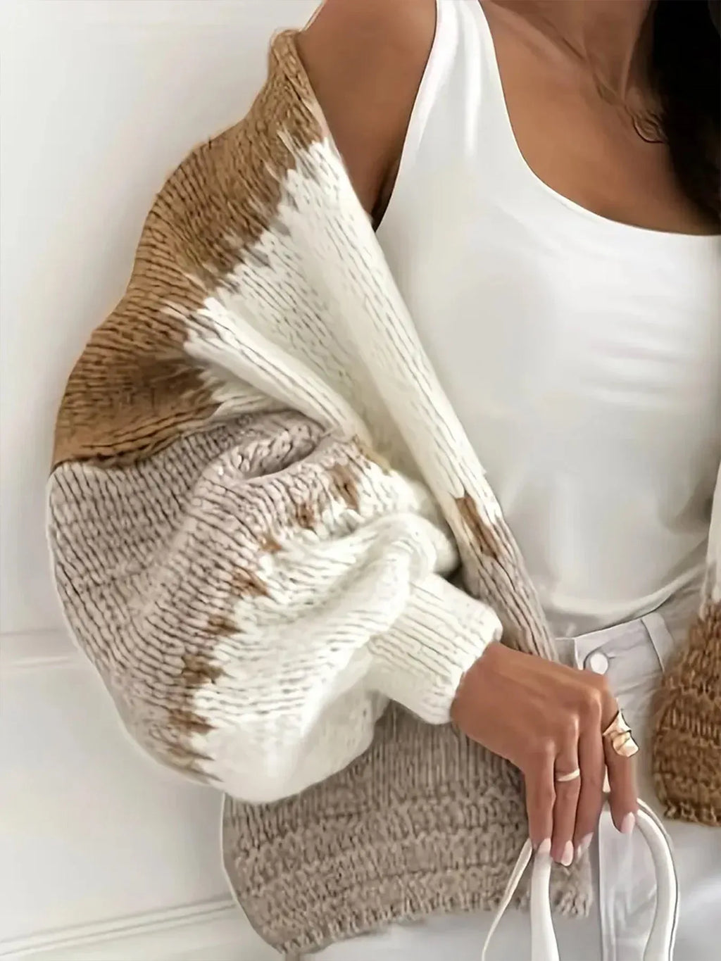 Chunky color block knit cardigan - View 15 | WEUXS
