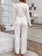 Ribbed knit pajama set with floral print - View 8 | WEUXS